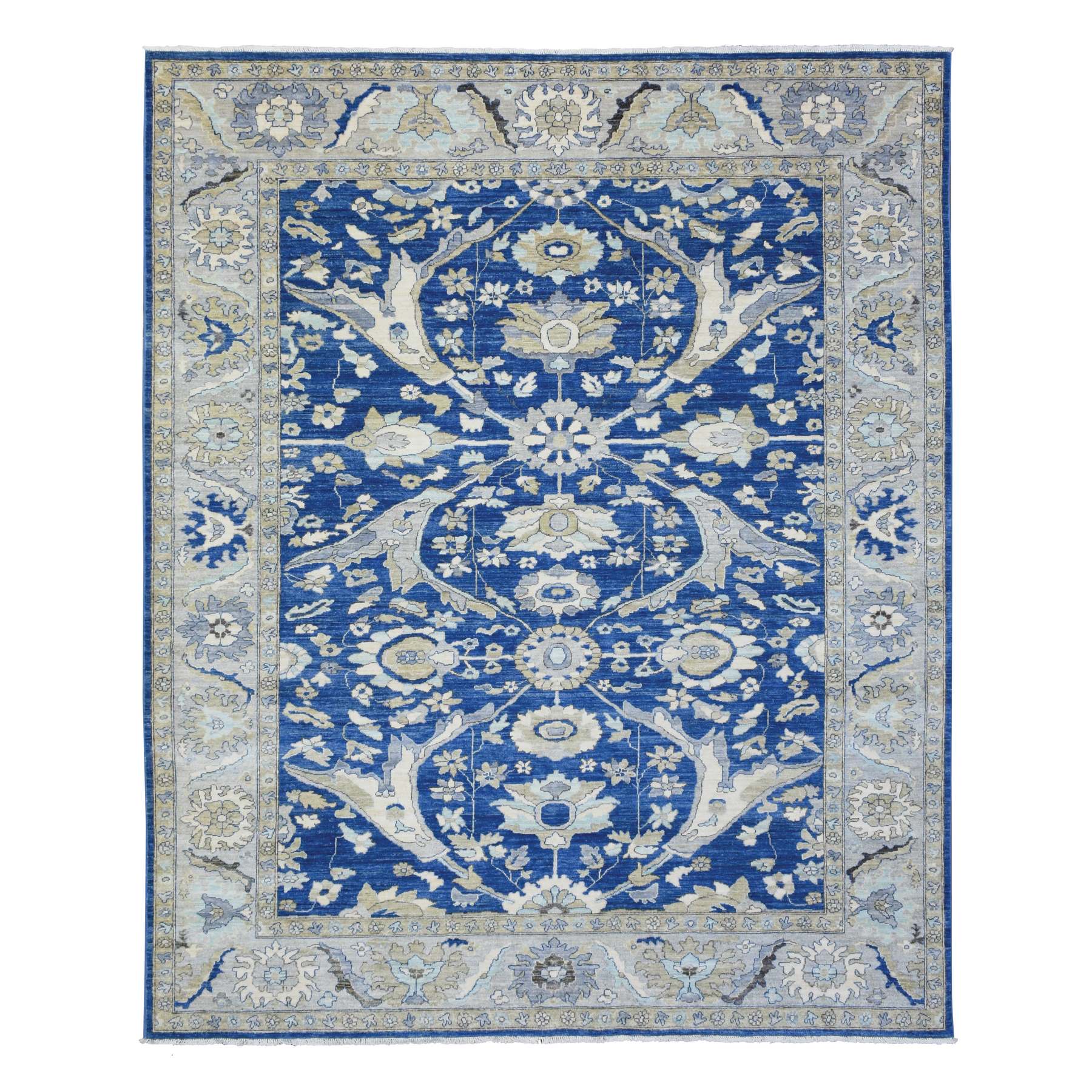 8'3"x10' Navy Blue, Fine Peshawar with Ziegler Mahal Design, Natural Dyes Dense Weave, Pure Wool Hand Knotted, Oriental Rug 